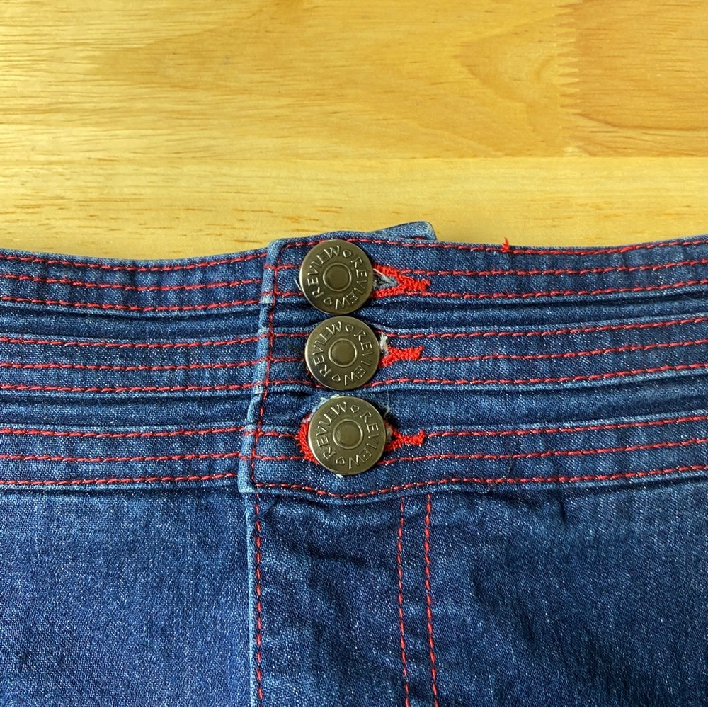 REVIEW 'Going Sailing' Indigo Denim Button Front Stretch Retro Shorts Size 12 - Picture 9 of 13
